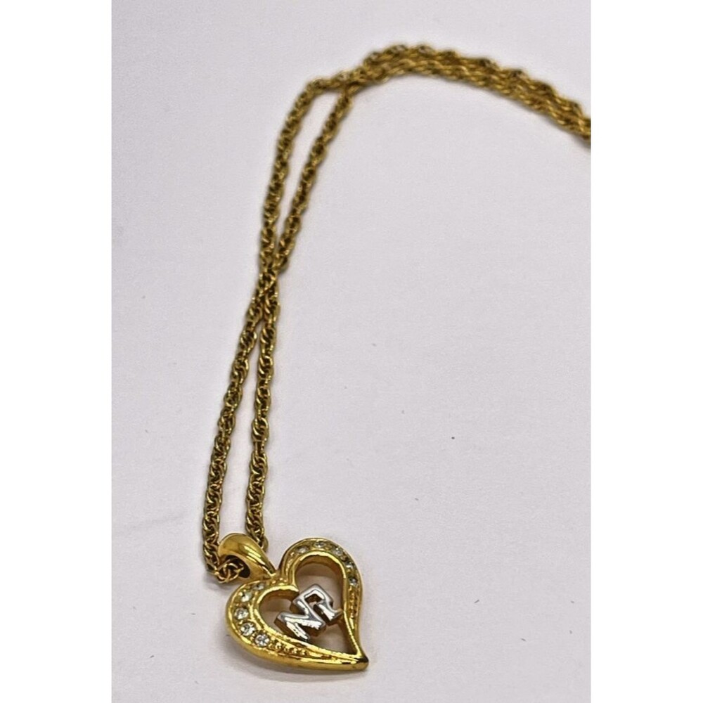 Vintage Nina Ricci Gold Tone NR Heart Pendant Necklace Designer Jewelry